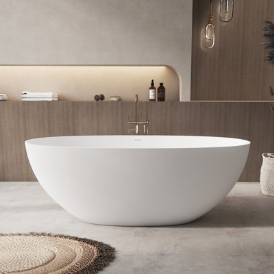Fslefay 61'' Freestanding Bathtub Solid Surface Deep Soaking Tubs