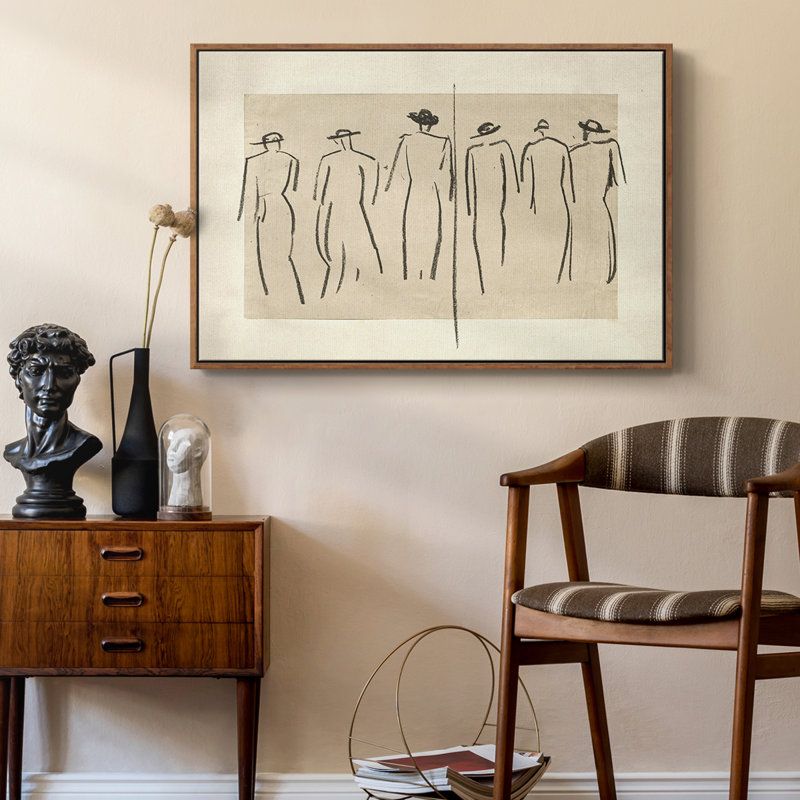 Croquis rétro-LVII, Toile encadrée noyer, H 27 po x l 41 po x P 2 po