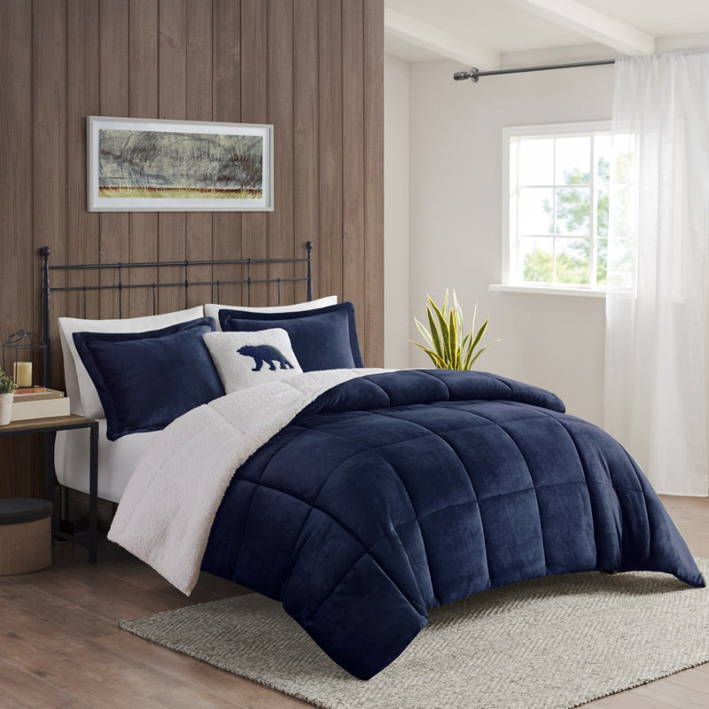 Ensemble d'édredon moelleux et hypoallergénique bleu marine