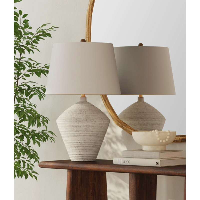 Eclipse Concrete Table Lamp with Textured Base and White Shade, Modern