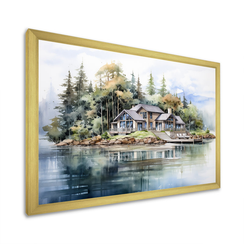 «Lake House», reproduction sur toile, Cadre doré simple, H 30 po x l 40 po x P 1,5 po