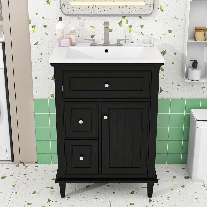 Meuble-lavabo peu encombrant avec tiroir, lavabo facile à nettoyer, Noir