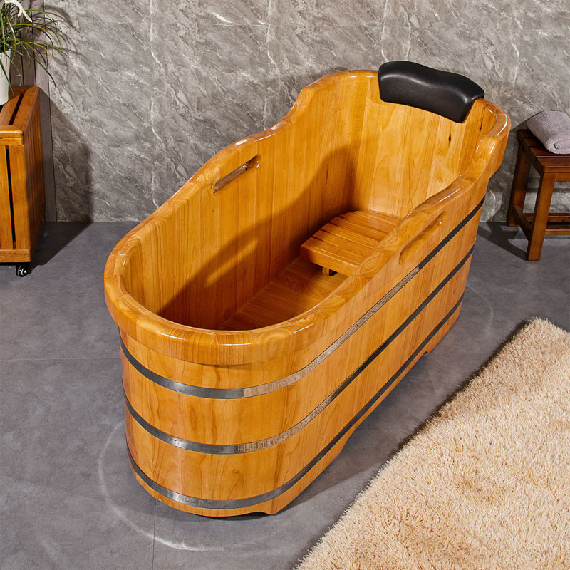 59’’ x 26’’ Freestanding Japanese Soaking Tub with Seat for Sitting or Reclining Bathing STT15001