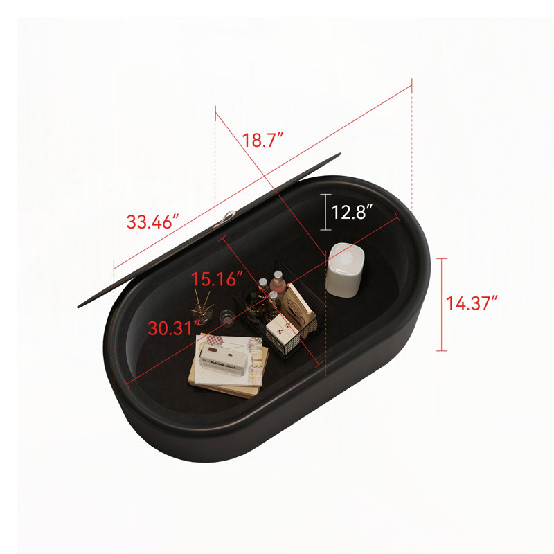 Table basse ovale avec rangement dissimulé, Noir