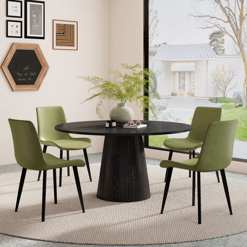 Ensemble de table de salle à manger Fultz, Noir, Ensemble de cinq pièces : table, quatre chaises, Green