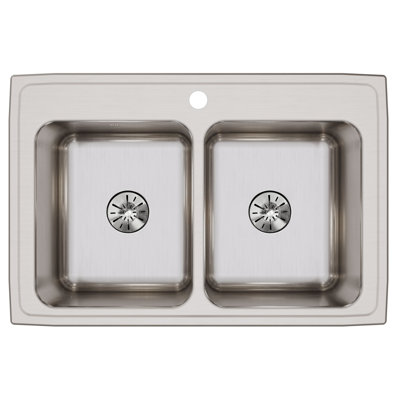 Lustertone 33" L x 22" W Double Basin Drop-In Kitchen Sink with Drain Assembly