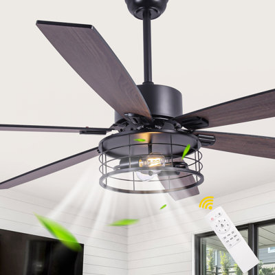 65" Industrial Matte Balck Large Ceiling Fan with Light Kit and Remote Control 6-speed Reversible DC Motor Fan for Living Room