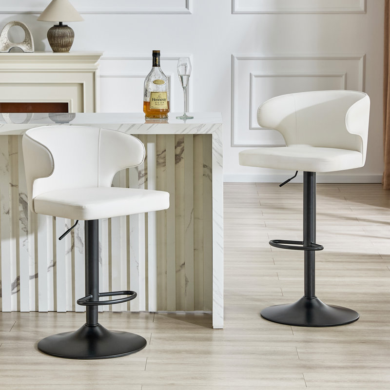 Tabourets de bar réglables, tabouret de comptoir avec dossier, repose-pieds et accoudoirs (ensemble de 2), Blanc, Noir