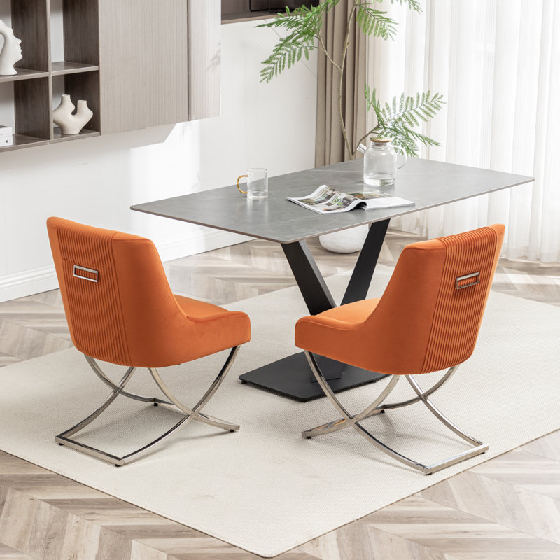 Elian Velvet Upholstered Side Chair, Orange