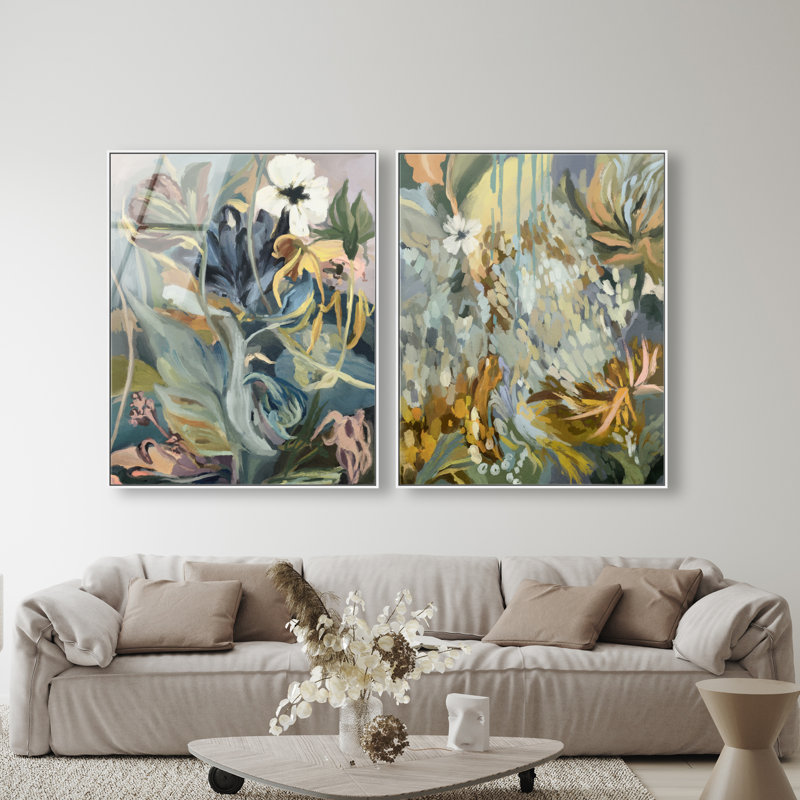 Moss Overlap Set Set by Oliver Gal, 50"H x 42"W, White Floater Frame