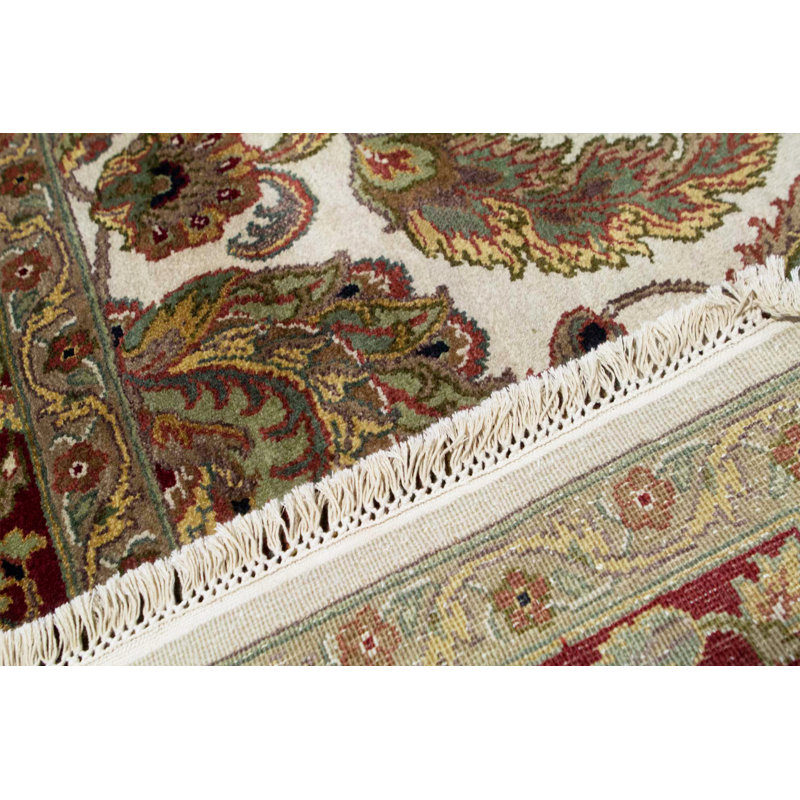 Tapis ivoire et rouge noué à la main de haute qualité