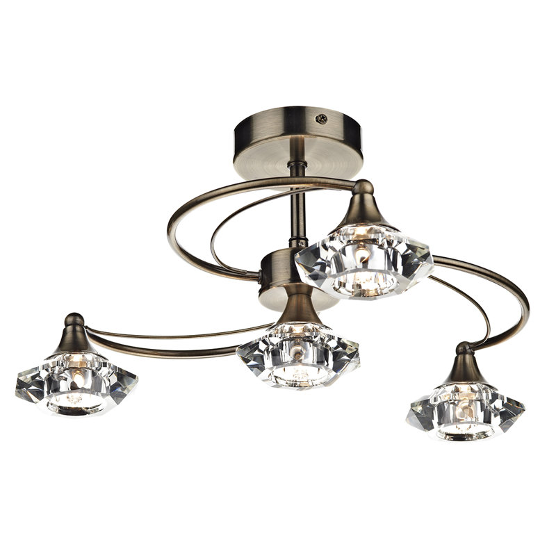 Greenhaw Glass Semi Flush Mount, Antique Brass