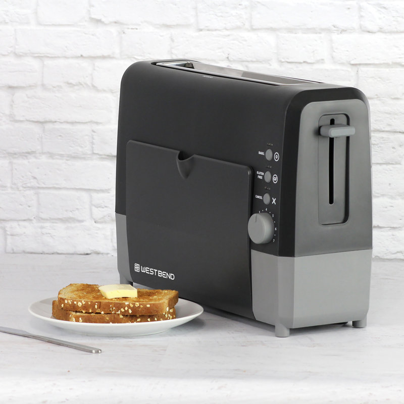 Black Stainless Steel 2-Slice Toaster with Wide Slot and Crumb Tray