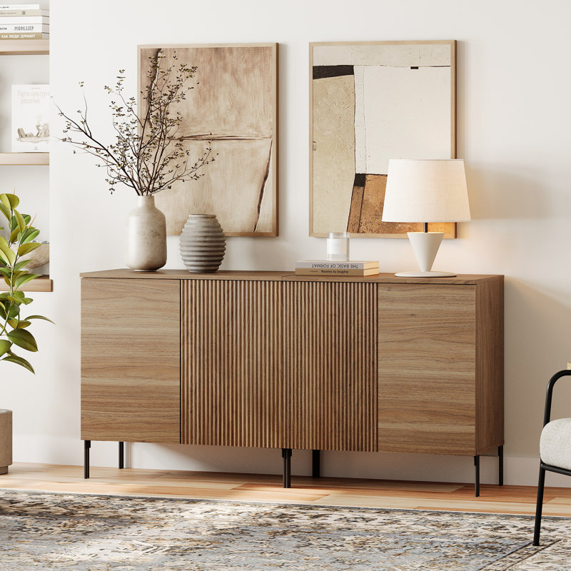 Ensemble d'armoire d'appoint rustique de 63 po avec tablettes réglables Union Credenza, Walnut