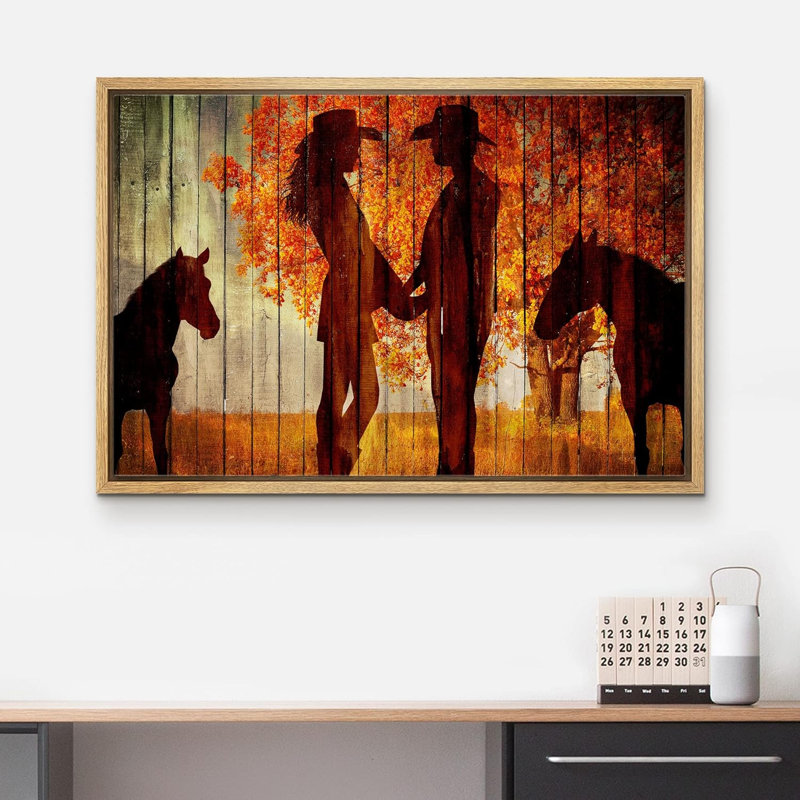 Art campagnard avec une silhouette de cheval, Cadre naturel flottant, H 24 po x l 36 po