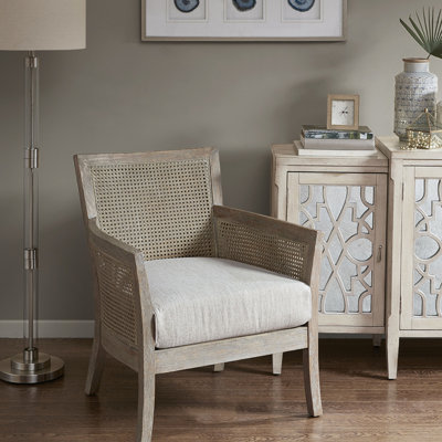 Fauteuil Cane avec mousse - pieds en bois massif, finition naturelle recyclée, chaise d'appoint élégante pour siège rembourré de mousse Home Decor