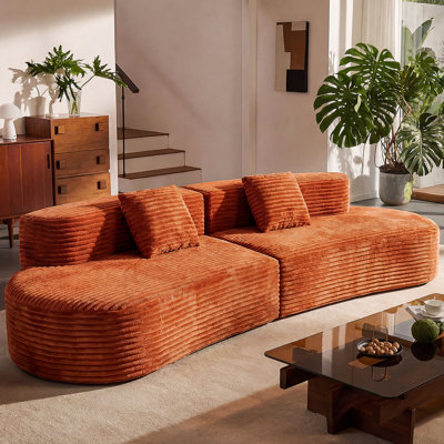 108.6-Inch Curved Combination Sofa With Modern Cloud Pattern, Frameless Compression Design, Two Pillows, Ideal For Living Rooms Or Offices