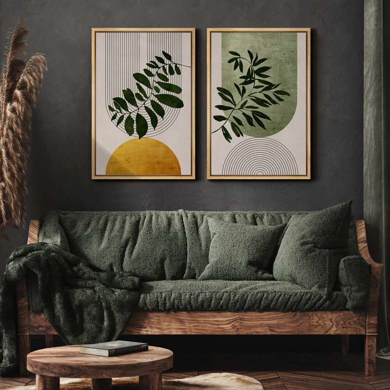 Natural Framed Green and Yellow Plant Canvas Print Set