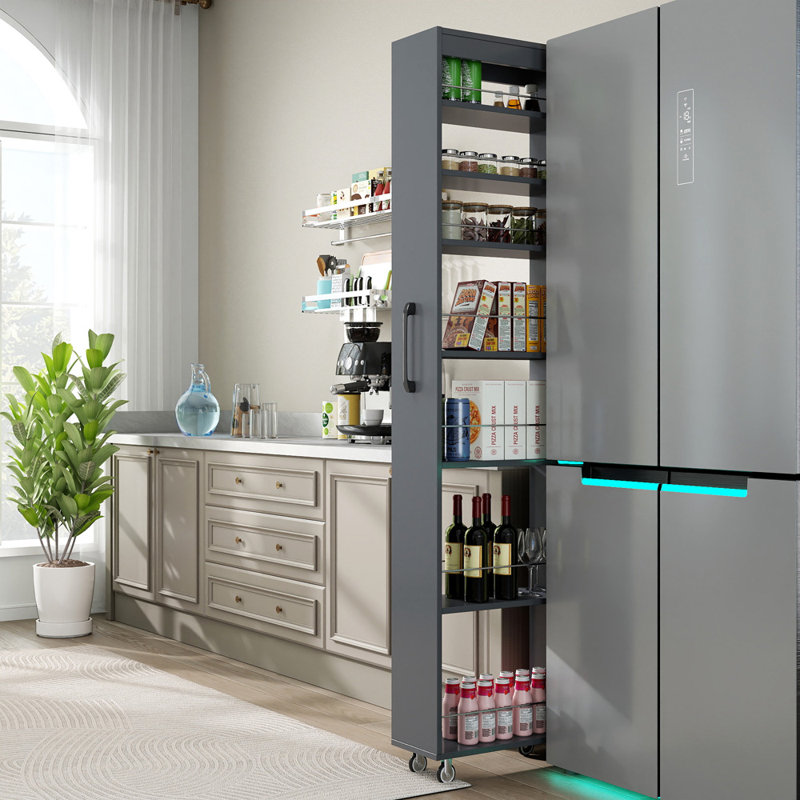 Étagère coulissante multifonctionnelle à 7 niveaux, tablette ouverte sur un seul côté, idéale pour la cuisine, le salon et les espaces étroits.