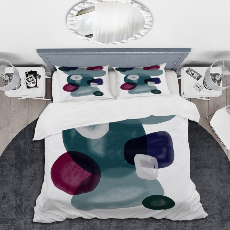 Minimaliste abstrait en bleu et rouge II - ensemble de housse de couette moderne - microfibre de polyester