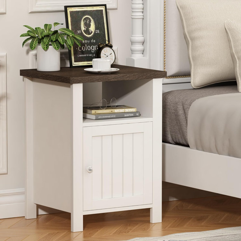 Farmhouse Nightstands Set Of 2, Rustic Vintage End Side Table With Storage For Bedroom Living Room, Rustic Brown/White