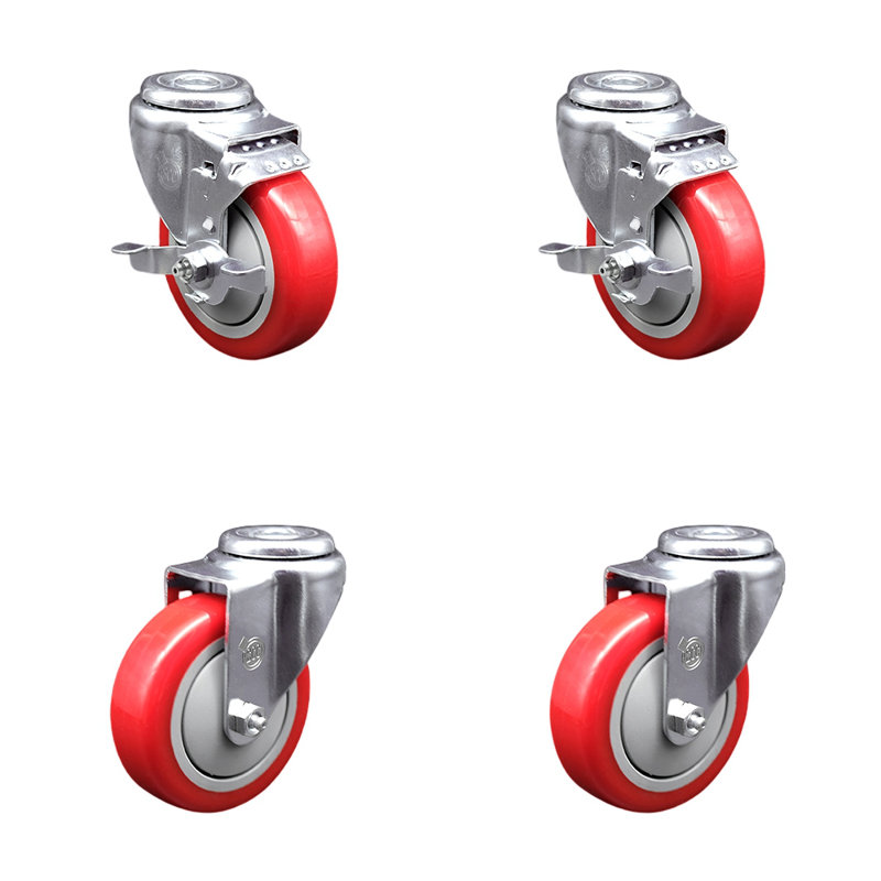 4-Piece Polyurethane Caster Set, Red