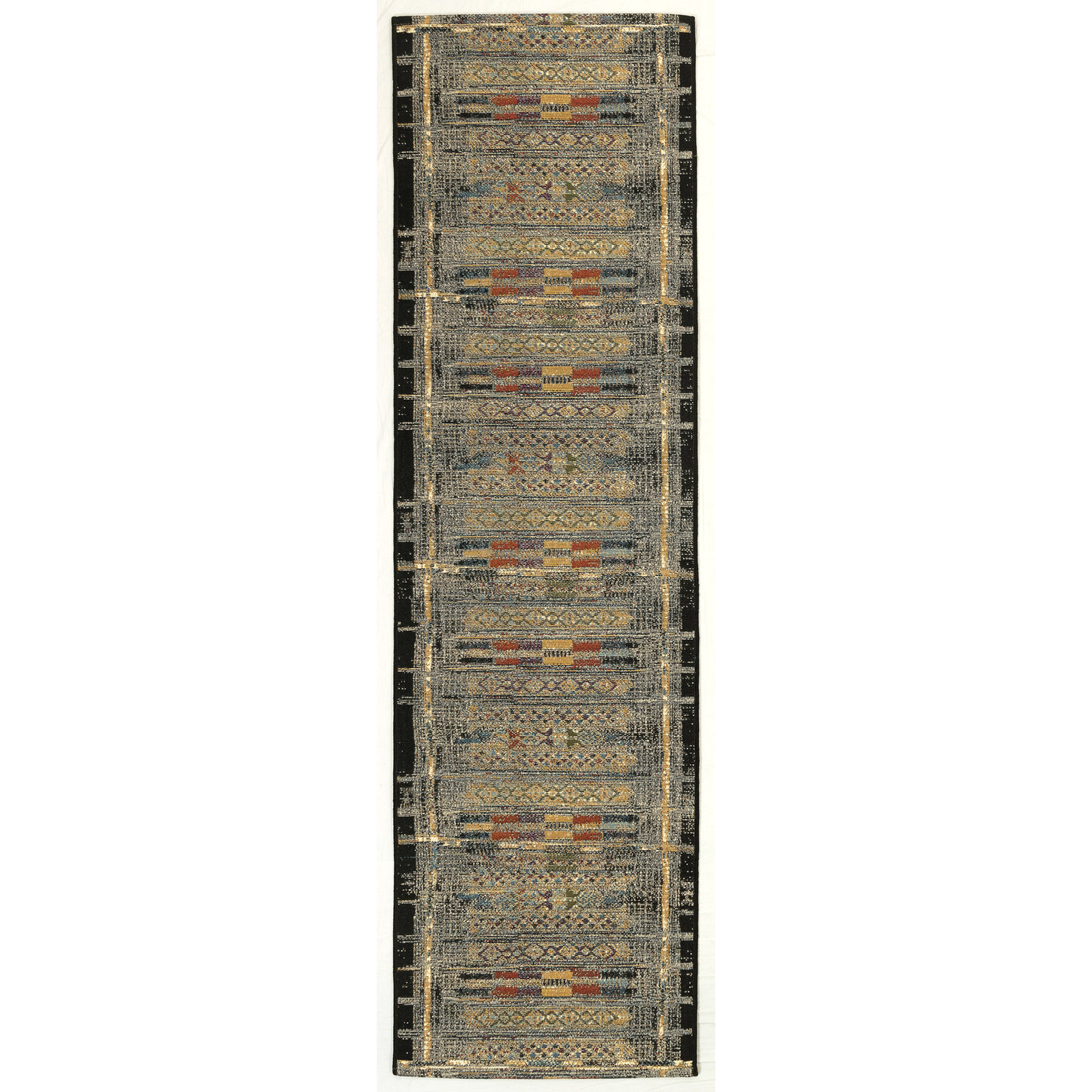 Sesena Black/Gold/Orange/Green/Blue/Ivory/Grey Indoor/Outdoor Rug, Runner 1'11" x 7'6"