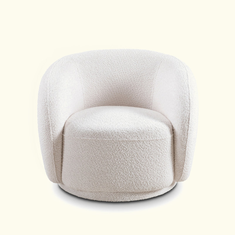Swivel Accent Chair, Boucle Fabric Upholstered Barrel Chair, Single Sofa Single Armchair for Living Room, White