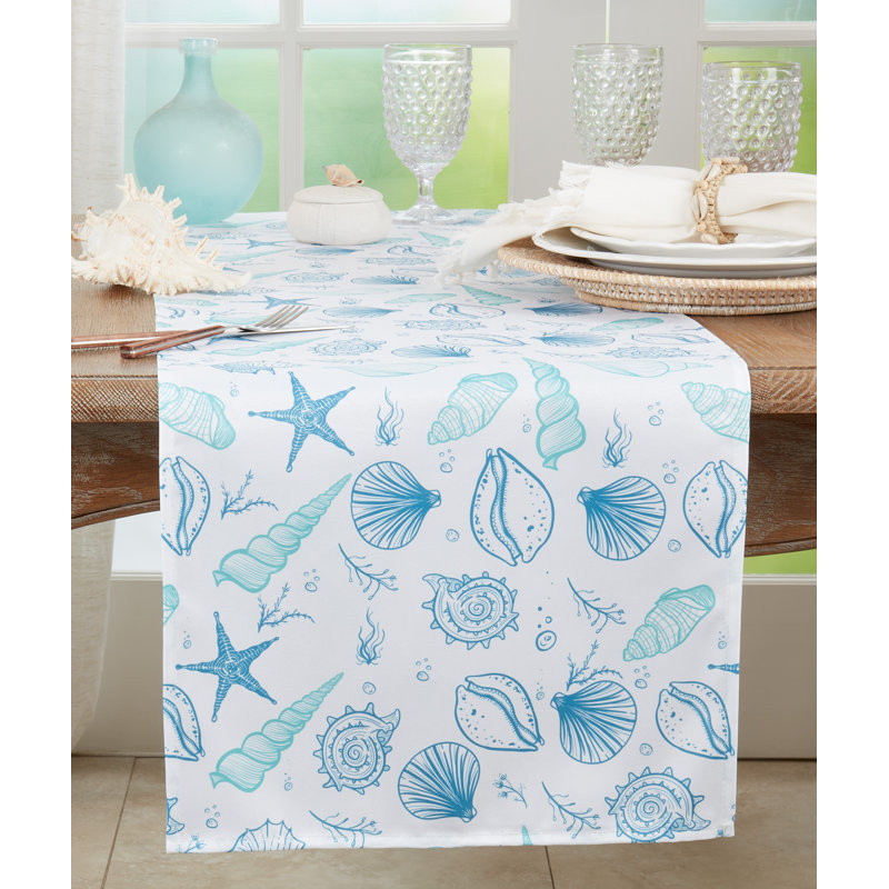 Blue Seashell Design Polyester Table Runner