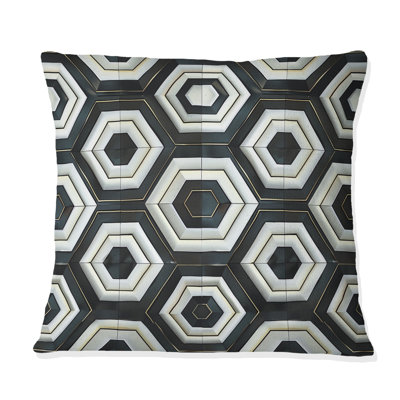 Coussin décoratif noir et blanc Hexagon V - Mid-Century