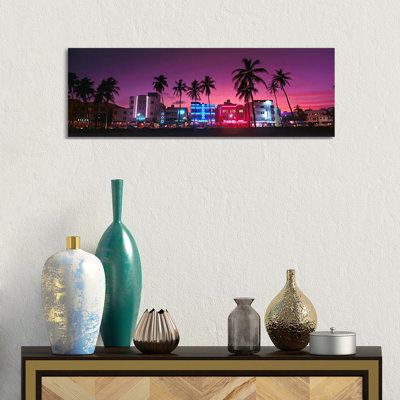 Hotels Illuminated At NightSouth Beach Miami, Florida, USA by Panoramic Images - Panoramic Gallery-Wrapped Canvas Giclée on Canvas