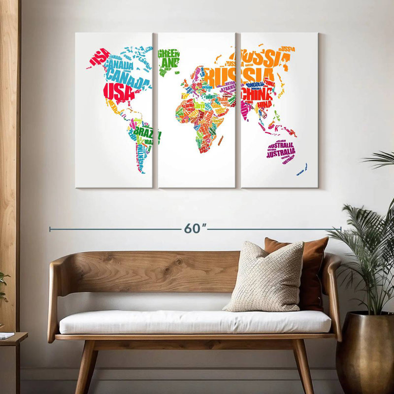 Aliaz Typography World Map, 32" H x 50" W