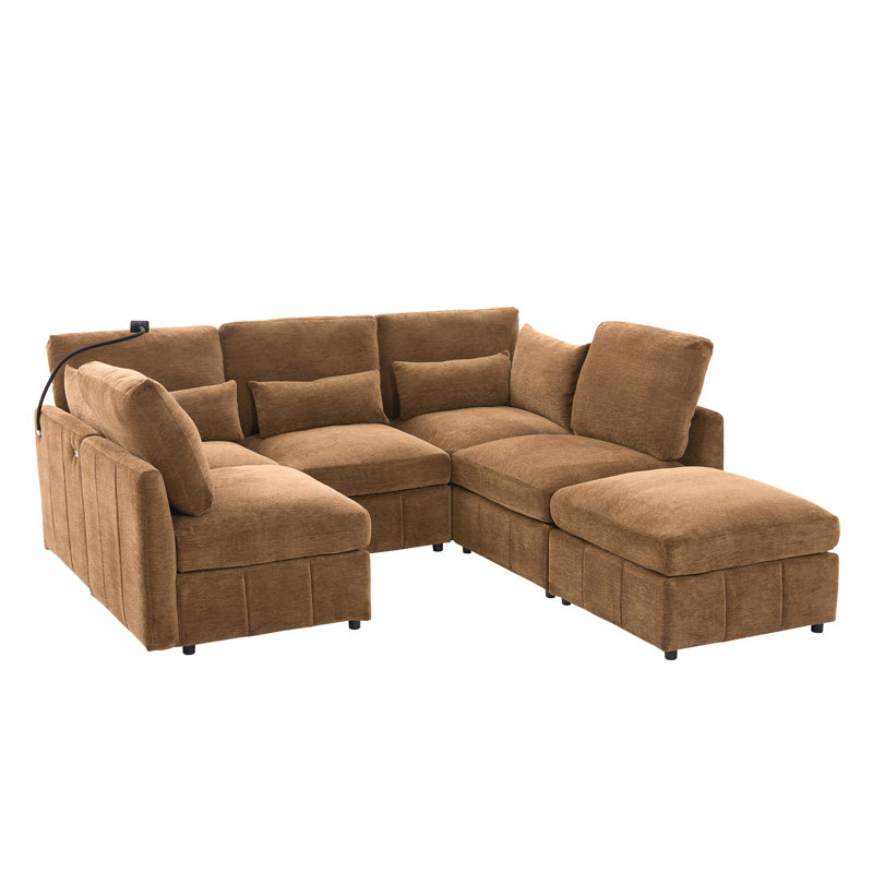 85'' W Chenille Modular Couch Sleeper Sofa, Brown Chenille
