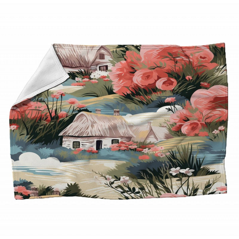 Machine Printed Throw Blanket, 60" L x 50" W, Floral, Multicolor White/Pimk
