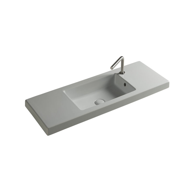 Ceramica Tecla By Nameeks Serie 35 13.78'' Glossy White Vitreous China Rectangular Bathroom Sink with Overflow, 1 Hole