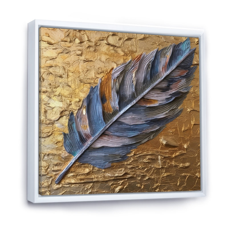 Boho Glam, exquise plume bleue sur toile, impressions sur toile, H 24 po x l 24 po x P 1 po, Cadre flottant blanc