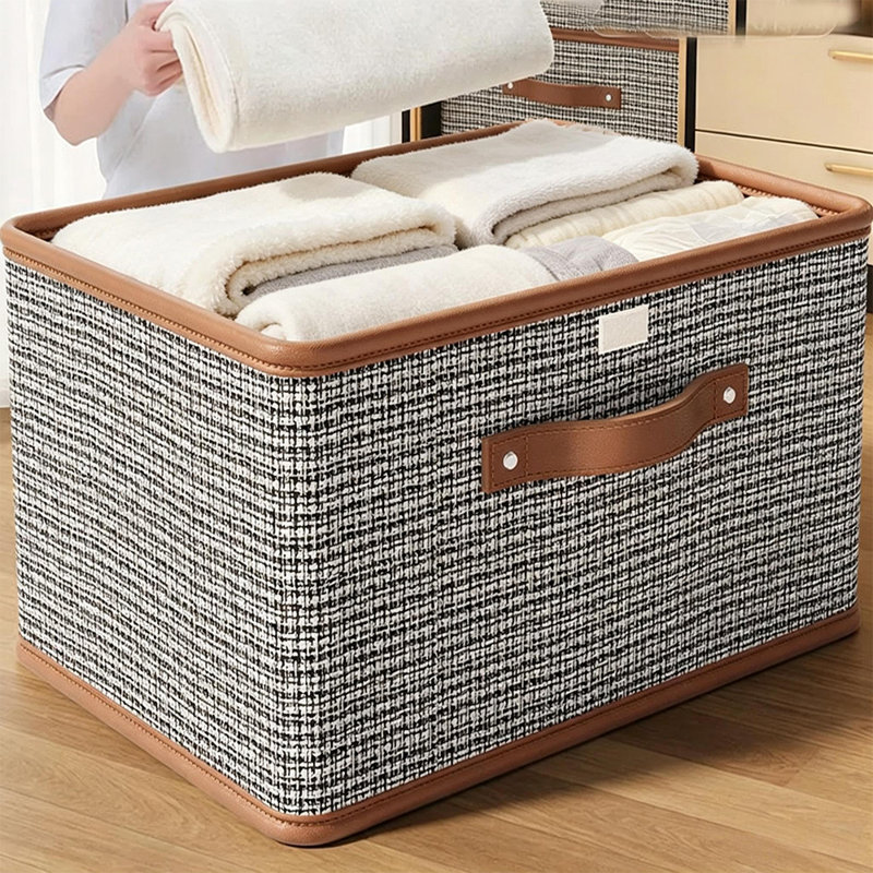 Cube de rangement surdimensionné en tissu de coton pliable avec couvercle rabattable et poignées, organisateur de garde-robe pour garde-robe