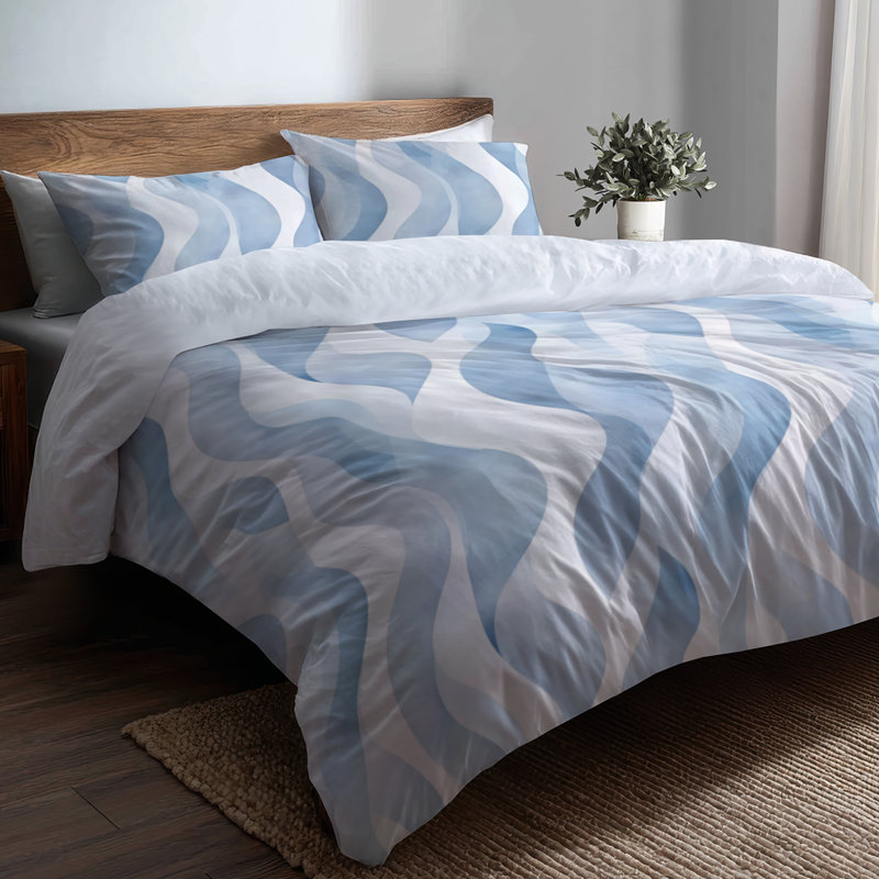 Ensemble de literie 3 pièces Modern - Ensemble de housse de couette et coussin décoratif bleu argenté