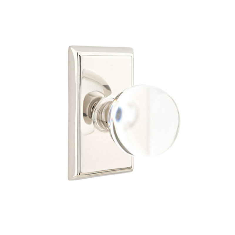 Ensemble de boutons de passage Emtek avec rosette rectangulaire et bouton en verre Bristol, Nickel poli à vie