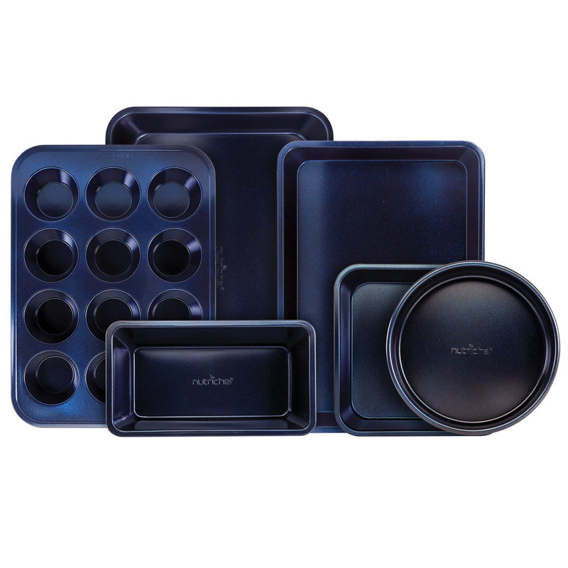 NutriChef 6 Piece Non-Stick Aluminum Bakeware Set, Blue