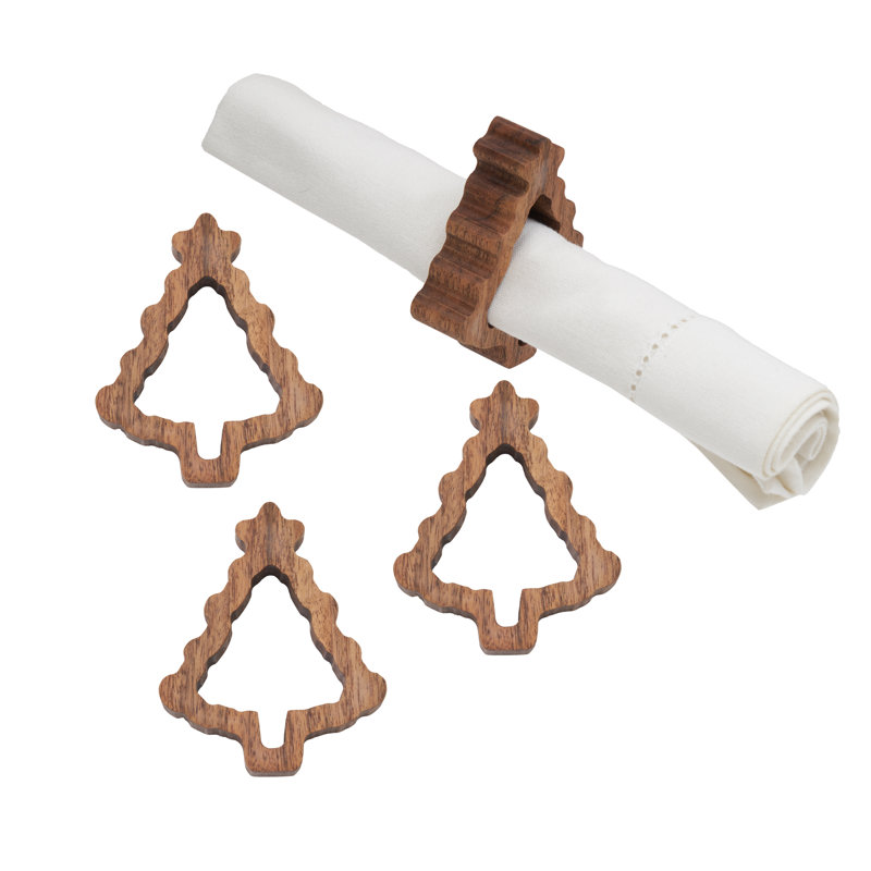 Ensemble de 4 anneaux de serviette en bois Xmas Tree