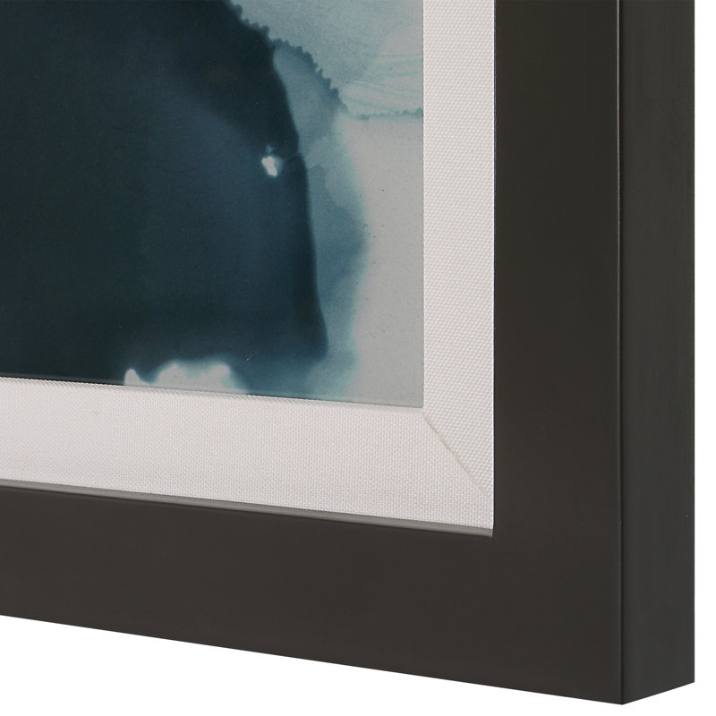 Modern Blue and Amber Abstract Framed Prints Set