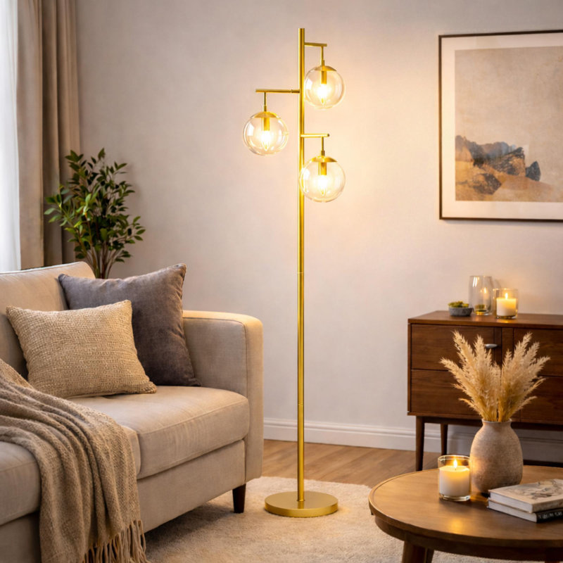 Alaycia 68.9'' Gold Tree Floor Lamp, Clear