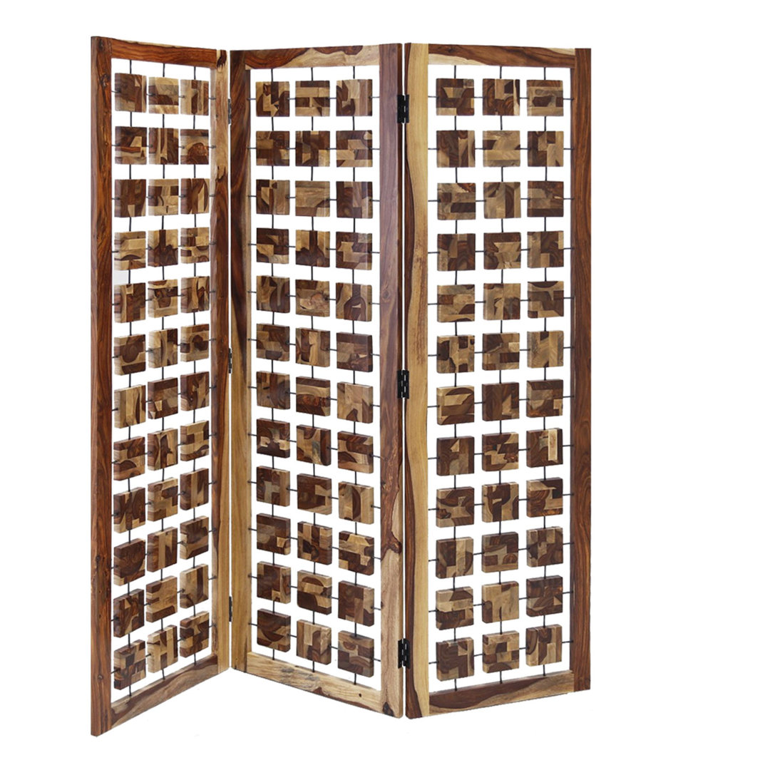 Sedef 66'' W x 72'' H 3 - Panel Solid Wood Folding Room Divider Loon Peak®