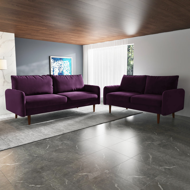 Anacapa 58" Velvet Round Arm Sofa Loveseat, Eggplant Velvet