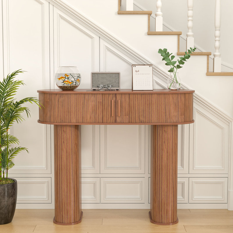 39.37'' Console Table, with 3 Storage and Sliding Doors Accent Tables for Entryway, Walnut