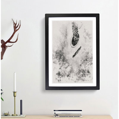 Cracked Acoustic Guitar Watercolour - Framed Print