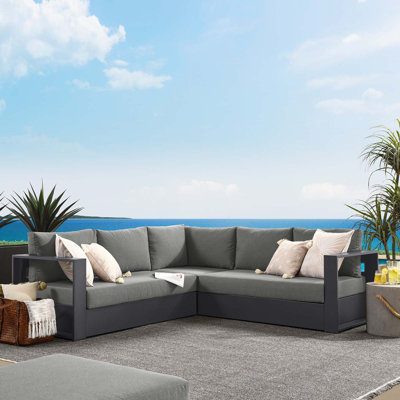 Modway Tahoe Outdoor Patio Powder-Coated Aluminum 3-Piece Sectional Sofa Set