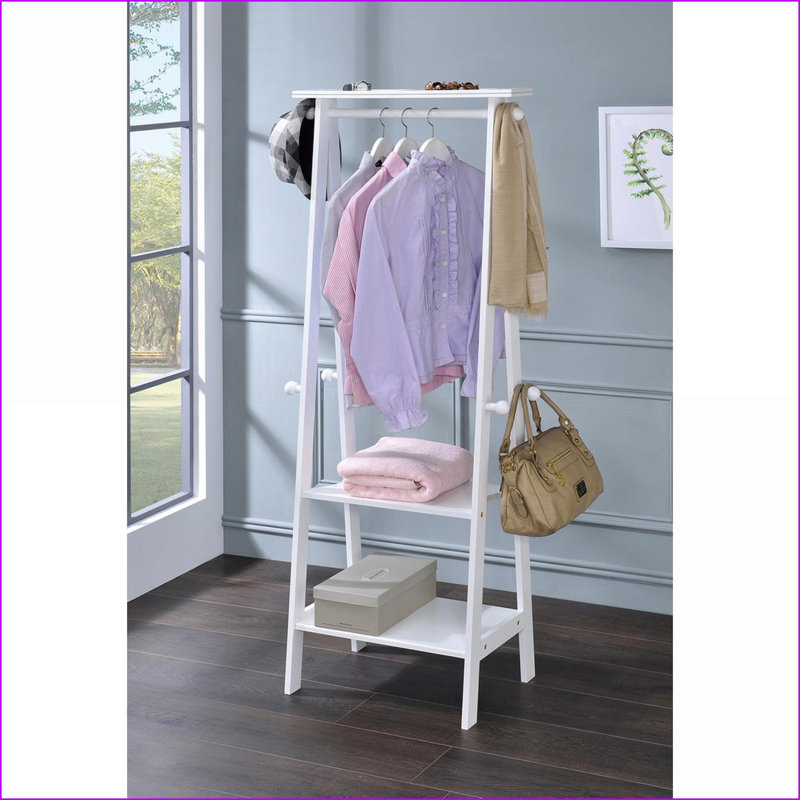 Portemanteaux de 59 po de hauteur avec 3 tablettes Crochets à bouton, blanc | Blanc | Portemanteaux