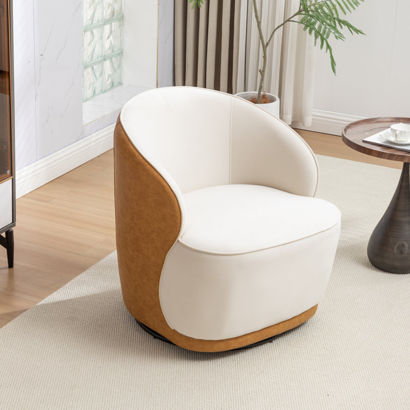 Fauteuil demi-tonneau pivotant en velours Stith, Moutarde / velours blanc